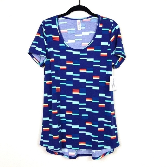 NWT LuLaRoe Blue Geometric Short Sleeve Classic T - Picture 1 of 10